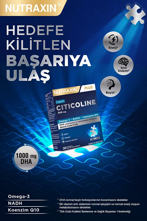 Citicoline 300 mg 30 Softgel – Omega 3, DHA, EPA, Koenzim Q10, B6 B12 İçeren Takviye Sitikolin